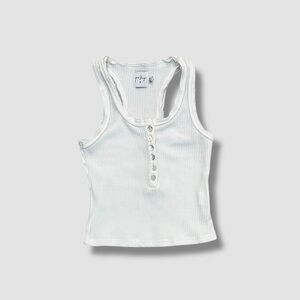Princess Polly White Ribbed Tank Top with Buttons